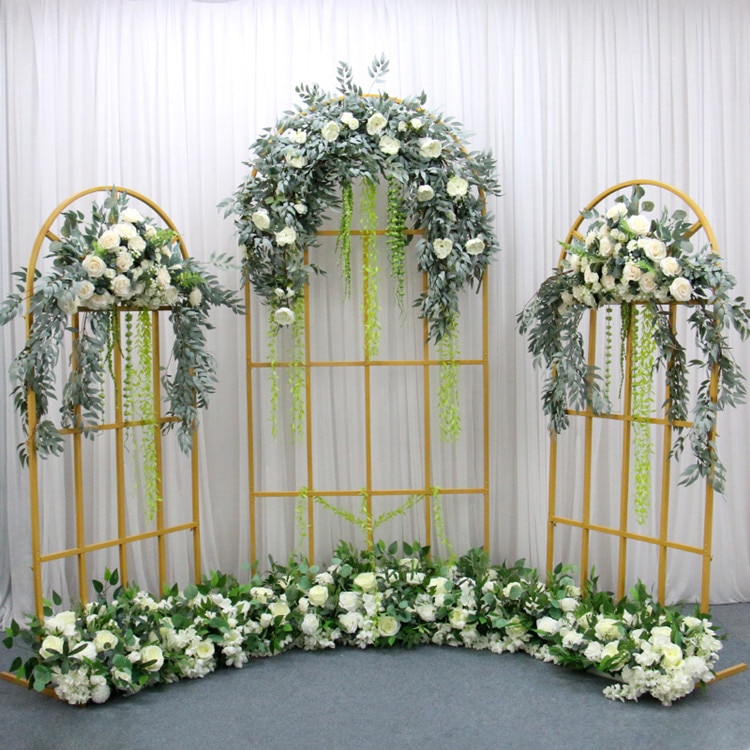 white and pale pink wedding arch8