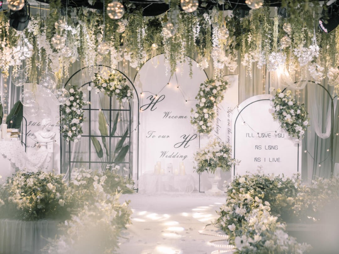 white and pale pink wedding arch10