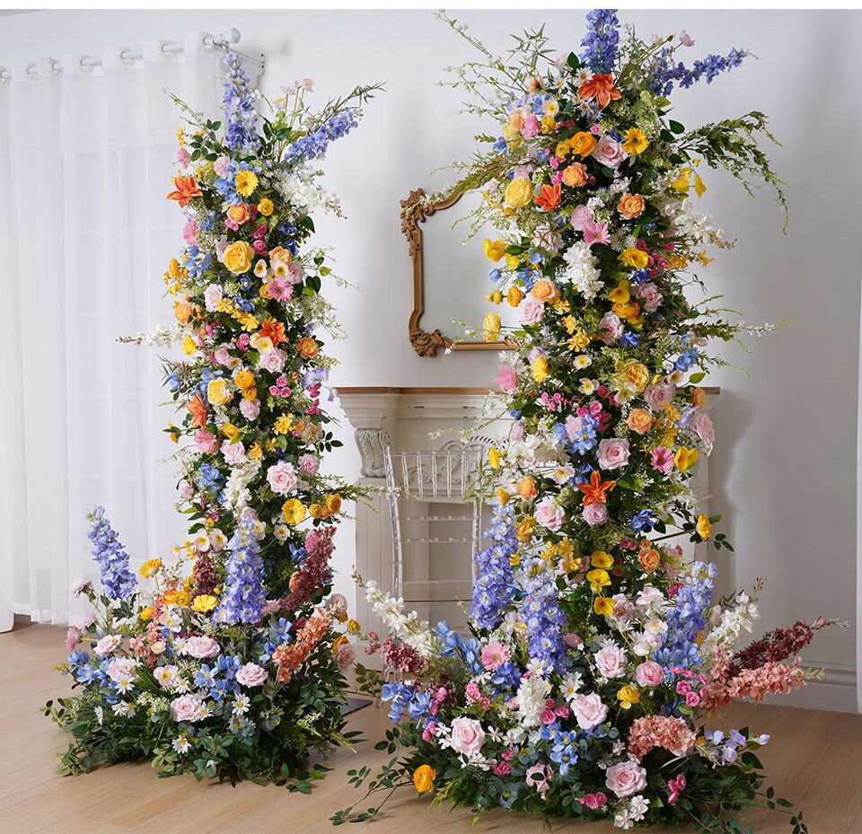 blue and purple flower arrangements arch9