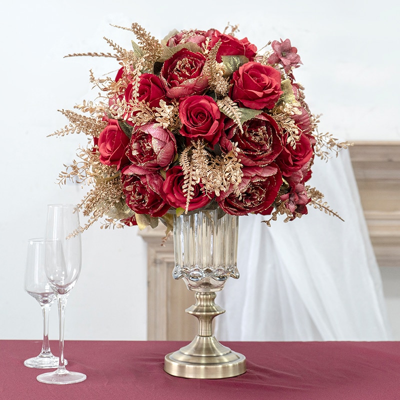 burlap table cloths flowers9