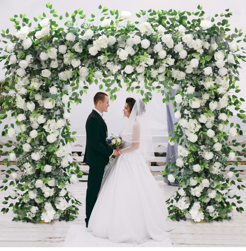 artificial flower arrangements in large pots