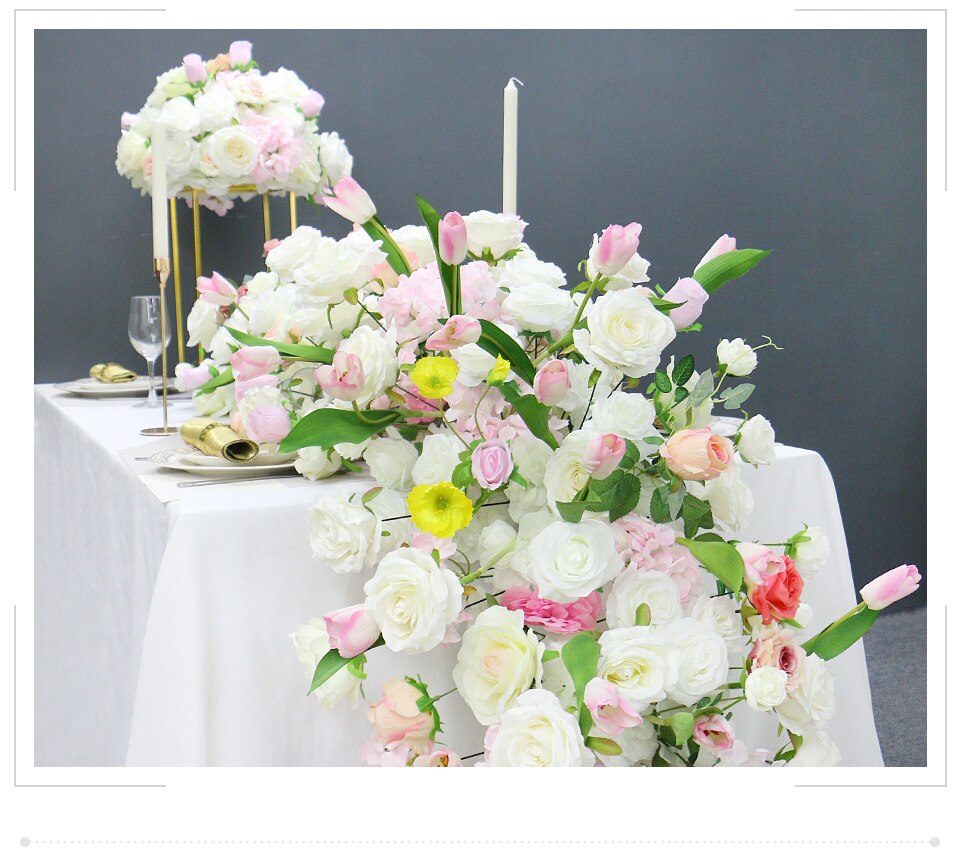 green table runner wedding flowers3